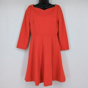 Kate Spade Fit & Flare Dress 6 Red 3/4 Sleeve Sweetheart Neck Stretch Ponte Knit